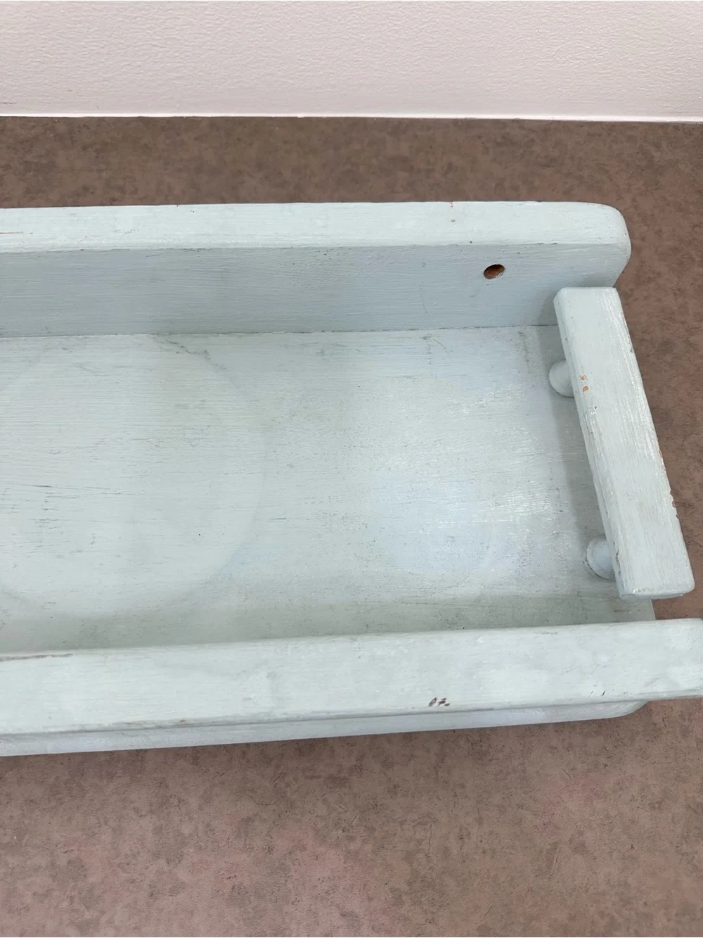 Vintage-Inspired Light Blue Painted Wood Wall Shelf Spindle Gallery Rail 20 x 8”